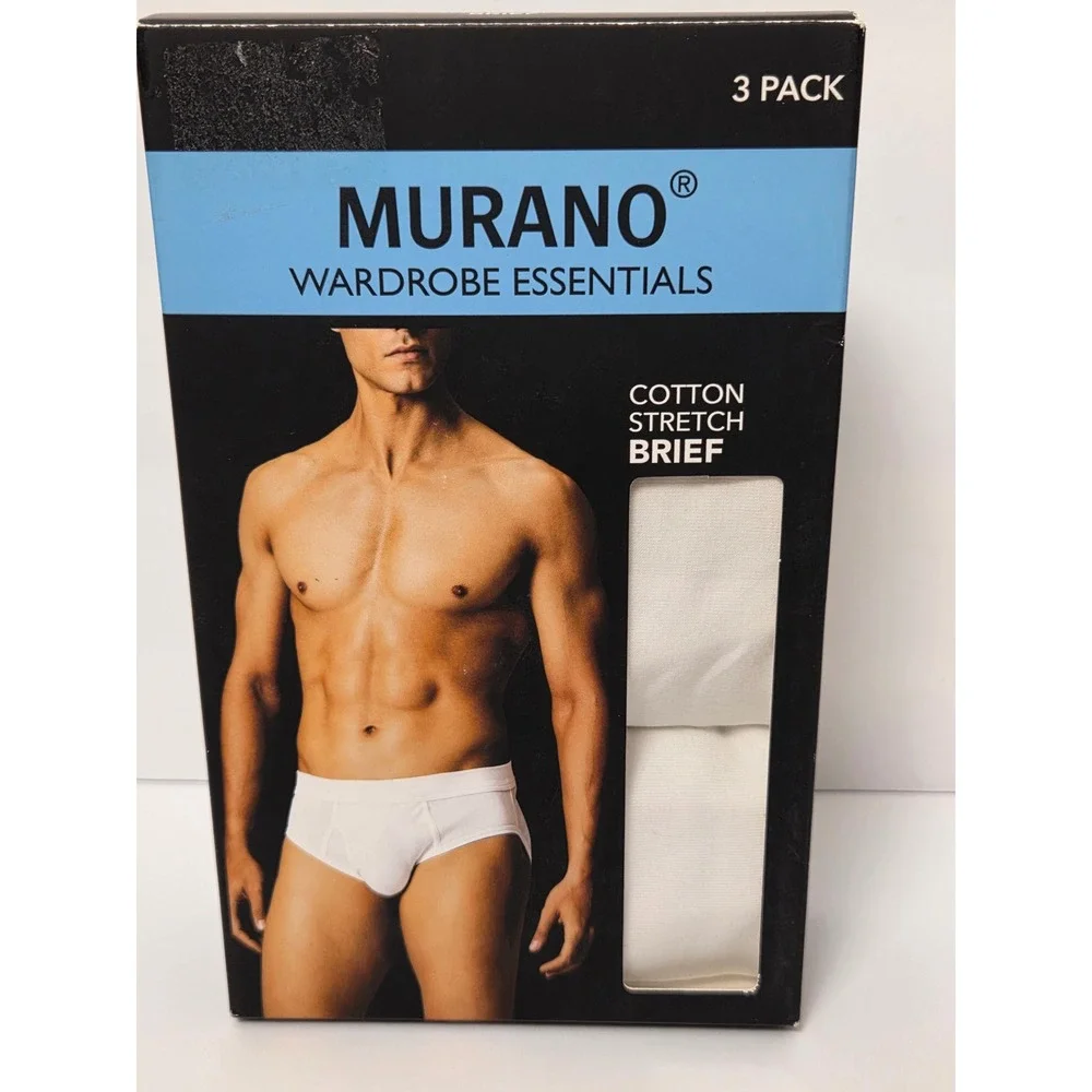 Murano 3 pack Cotton Stretch Brief White Size Large 36-38 Tagless Underwear